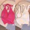 Camisola de punto acanalado de cuello halter para mujer, sin espalda con tirantes, para un look sexy