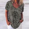 Camiseta nueva de fábrica directa para dama con cuello en V, verano, manga corta, top para hombre, estampado 3D, cuello redondo, casual, patrón de leopardo