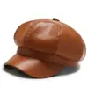 Sombrero Octagonal de Cuero PU Moderno de Otoño e Invierno Boina para Exterior a Prueba de Viento Cálido Sombrero para el Sol Sombrero con Visera Casual a la Moda