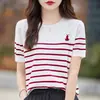 Suéter de Punto para Mujer Colección Primavera 2026 Transfronterizo, Suéter Básico de Manga Corta con Cuello Redondo, Suéter Rayado para Mujer al por Mayor de Comercio Exterior