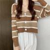 Cardigan Tricotado Listrado Gola V Estilo College Feminino Outono Novo Retro Solto Preguiçoso Curto Casaco Suéter Top