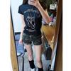 Shorts Jeans Camuflado Estilo Hot Girl Americana para Mulheres Verão 2025 Novo Estilo Workwear Cintura Baixa Elástico Efeito Emagrecedor Justo no Corpo Hot Pants