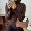 Nuevo suéter de punto para mujer de otoño e invierno con lunares, cuello semi-alto, top básico de capa base ajustado