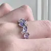 Anel Popular Xiaohongshu de Esmalte com Flor Drip Oil e Design Único, Flor de Glicínia, Anel Aberto Estilo Francês para Dedo Indicador