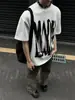 Camiseta de Manga Corta con Estampado Sense Graffiti Letras Grandes para Hombre Estilo Americano Retro Hip-hop Marca de Moda Casual Versátil Top Ins