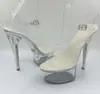 Sandalias de Tacón Alto para Mujer Nuevas 12 cm Tacón de Aguja Sexy Cristal Transparente Correa de Una Sola Línea Modelo Pole Dance Pasarela Zapatos de Antro