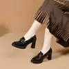 Zapatos de tacón alto con plataforma impermeables para mujer, tacón grueso, punta fina, estilo británico, zapatos pequeños de cuero, nuevo estilo otoño 2026, suela gruesa, cuero suave, zapatos de vestir