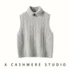 Colete de Cashmere Outono e Inverno Cardigã Feminino de Tricô Trançado Colete Quente Peça de Roupa Exterior Suéter Francês Fashionável Colete de Cashmere Puro Agulha