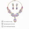 Conjunto de collar y pendientes de piedras preciosas estilo palacio retro europeo y americano, una pieza lujosa y elegante con circonita cúbica en forma de lágrima, perfecto para novias y vestidos de noche