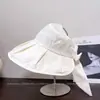 Visera de Color Sólido con Lazo de Moda para Mujer, Sombrero Solar Casual Versátil de Verano, Sombrero de Tela Plegable con Protección Solar