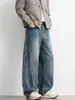 Pantalones Curvos Estilo Retro Americano para Hombre Shanggu, Jeans de Alta Moda con Estampado de Rayos de Cintura Media