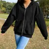 Sudadera con capucha de terciopelo de color liso para mujer, chaqueta de manga larga, top suelto con cremallera, estilo callejero, de Amazon transfronterizo