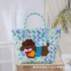 Bolsa Tejida de Cachorro de Dibujos Animados de Colores, Bolso para el Trabajo y el Viaje Diario, Cesta Portátil para Verduras, Bolso de Playa de Mimbre Sintético, Bolso de Mano para Picnic