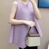 Camiseta Top Plissado Estilo Verão Decote Redondo Irregular Elástico Plus Size Emagrecedora Cor Sólida Sem Mangas Curta Casual Versátil