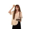 Nueva Camiseta Casual de Verano 2026 Estilo Coreano Adelgazante Holgada Cuello en V Color Sólido Manga Corta para Mujer
