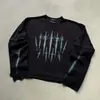 Camiseta de Manga Larga Pesada Estilo Americano de Moda Falsa de Dos Piezas Empalmada Estampado Waffle Holgada Unisex Top de Calle