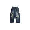 Calça Jeans Reta com Franjas Rasgadas Yuyi para Mulheres, Novo Estilo de Verão, Calça Larga Casual Desgastada Hc1515