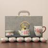 Set de Té Kung Fu de Cerámica Ru de Aspecto Elevado en Caja de Regalo para Mujeres, Tetera y Taza de Té, Lujo Accesible y Regalo de Cumpleaños de Gama Alta para Madre