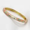 Pulsera de Cloisonné de Pekín para Mujer, Círculo Fino Esmaltado Apertura Ovalada, Filigrana de Pedrería Dorada Simple y de Moda Flor