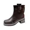 Botas Martin de tacón bajo simples estilo coreano para mujer 2026 Otoño/Invierno Nuevas Versátiles de Moda Suela Suave Adelgazantes Punta Redonda Caña Cilindro Botines Cortos