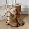 Botas de nieve de gamuza con suela gruesa estilo europeo para mujer, nuevo modelo de invierno 2025, de caña alta, engrosadas, forradas de felpa, cálidos zapatos de algodón