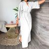 Verão 2026 Nova Roupa Feminina Europeia e Americana Transfronteiriça Vestido Ins Moda Casual Gola Alta Fenda Cor Sólida Vestido Longo