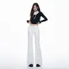 Jeans juveniles de color Naranja # Blanco puro de alta gama de tiro bajo, elásticos, acampanados, para mujer, adelgazantes, modernos, versátiles y de largo completo