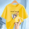 2319 # 2025 Novo Estilo Verão Camisetas para Meninas Manga Curta Algodão Puro Roupas de Verão para Bebês Meninas Tops Soltos Gola Redonda