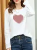 Camiseta Feminina Manga Longa de Algodão Puro Tendência Nicho 2025 Nova Popular Início do Outono Solta Tamanho Grande Camisa Base Top