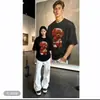 Camiseta de Algodão Puro Pesado Estilo Verão Novo Estampa Divertida de Cachorrinho Vermelho Expressão Manga Curta Solta Versátil Unissex