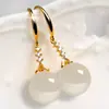 Pendientes Elegantes para Mujer, Pendientes de Calcedonia Imitación Jade Verde, Nuevos Pendientes Largos de Jade Verde de Moda, Pendientes de Piedras Preciosas Antialérgicos