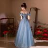 Vestido de Noche Azul de un Hombro 2026 Nuevo de Alta Gama Exquisito Lujo Ligero Nicho Anfitriona Sofisticado Reunión Anual Vestido para Mujer