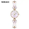 Reloj Pulsera de Perlas Mokago Gama Alta Lujo Ligero Mariposa Fritillaria Aleación Reloj para Mujer Resistente al Agua Correa de Cobre Reloj de Cuarzo
