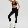 Conjunto de Sutiã Esportivo de Manga Curta com Gola Halter e Bolso para Corrida e Yoga Calça Longa e Curta para Mulheres