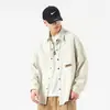 Camisa de Trabajo Pesado Color Blanco Crudo Americana para Hombre Otoño y Primavera Forrada de Polar Holgada Casual Top Streetwear Camisa de Manga Larga Hombre