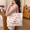 Bolsa de Lona Cartoon Fofa Coreana para Mulheres com Bom Acabamento Bolsa de Ombro com Zíper para Estudantes Indo para a Aula Bolsa de Grande Capacidade Bolsa Tote