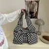 Bolsa Colete Retrô Xadrez Estilo Coreano de Verão, Bolsa de Ombro de Grande Capacidade, Bolsa de Compras Leve, Bolsa de Lona Versátil para Estudantes