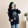 Conjunto de Maternidade Moda Primavera e Outono 2025 Blusa Moletom Solta Jeans Conjunto de Duas Peças Manga Longa