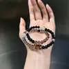Pulsera de cuarzo ahumado natural, pulsera de obsidiana de piedra cruda genuina para mujer, adecuada para equilibrar los elementos metal y agua, pulsera apilable de doble bucle