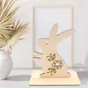 Artesanías de Madera de Pascua, Conejo de Color Natural con Base, Decoraciones de Mesa de Fiesta de Madera Pascua