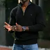 Amazon AliExpress Moda Masculina Otoño e Invierno Suéter de Punto de Canalé Vertical con Media Cremallera y Cuello Alto, Engrosado y Cálido