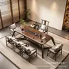 Mesa de Té Grande de Madera Maciza Estilo Canción, Color Nogal, Mesa de Té de Lujo Ligero Inspirada en el Zen, Mesa de Té para Oficina