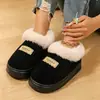 Zapatillas de interior para mujer con tacón para el hogar, exportación de comercio exterior, nuevo estilo, zapatillas cálidas para pareja con ribete de pelo