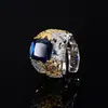 2024 Huabi joyería cobre chapado en oro retro moda color simulación tesoro retro anillo cuadrado femenino 10*10