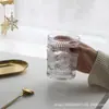 Copo de Água de Vidro Girassol Retrô Borda Dourada Luxo Leve Copo para Casa Transparente Café Gravado Copo de Lembrança Atacado