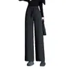 Pantalones de lana a cuadros casuales versátiles de pierna ancha para mujer, nuevo estilo otoño e invierno 2026, pantalones rectos holgados de cintura alta