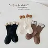 1287 Meias Infantis Atacado Primavera Bolinhas Laço de Pérola Meias de Menina Fofas Cor Sólida Meias de Bebê Algodão