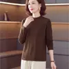 Camiseta básica de cuello medio para mujer, estilo madre, nuevo modelo otoño e invierno 2026, camiseta de manga larga para mujer de mediana edad