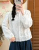 2026 Nueva Camisa de Algodón Bordada de Manga Larga Artística y Fresca para Mujer de Otoño, Diseño Elegante, Talla Grande Holgada, Transfronteriza