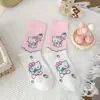 Meias de Algodão Penteado com Desenho Japonês para Mulheres Gatinho Fofo Todas as Estações Novas Meias de Cano Médio Meias Longas Atacado Transfronteiriço